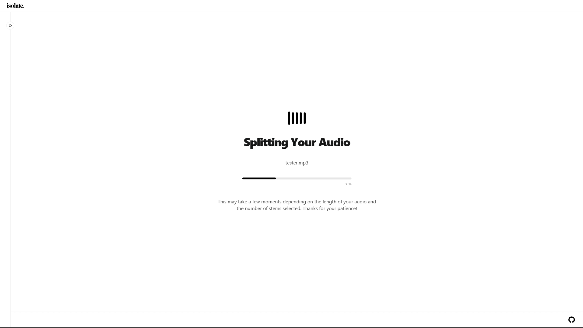 isolate AI audio stem separator upload screen
