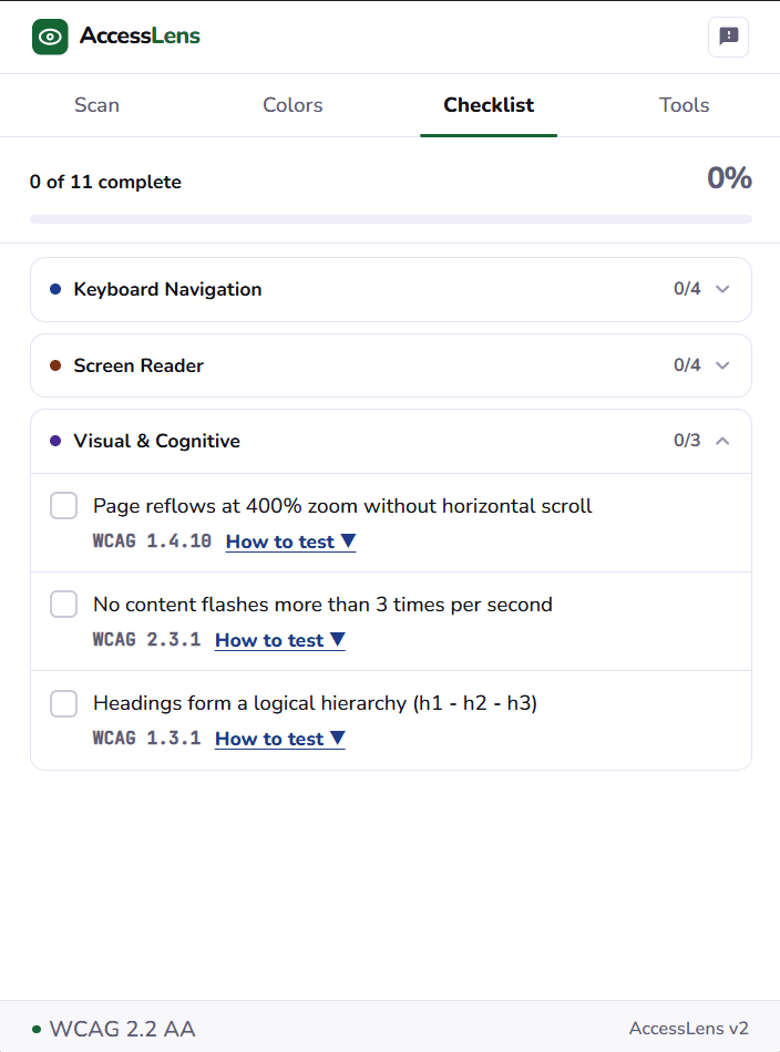 Orbit manual accessibility checklist